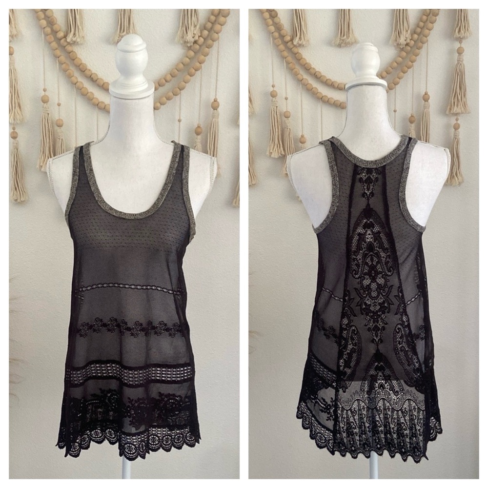 Free People black sheer lace tank top mesh tunic festival summer small
